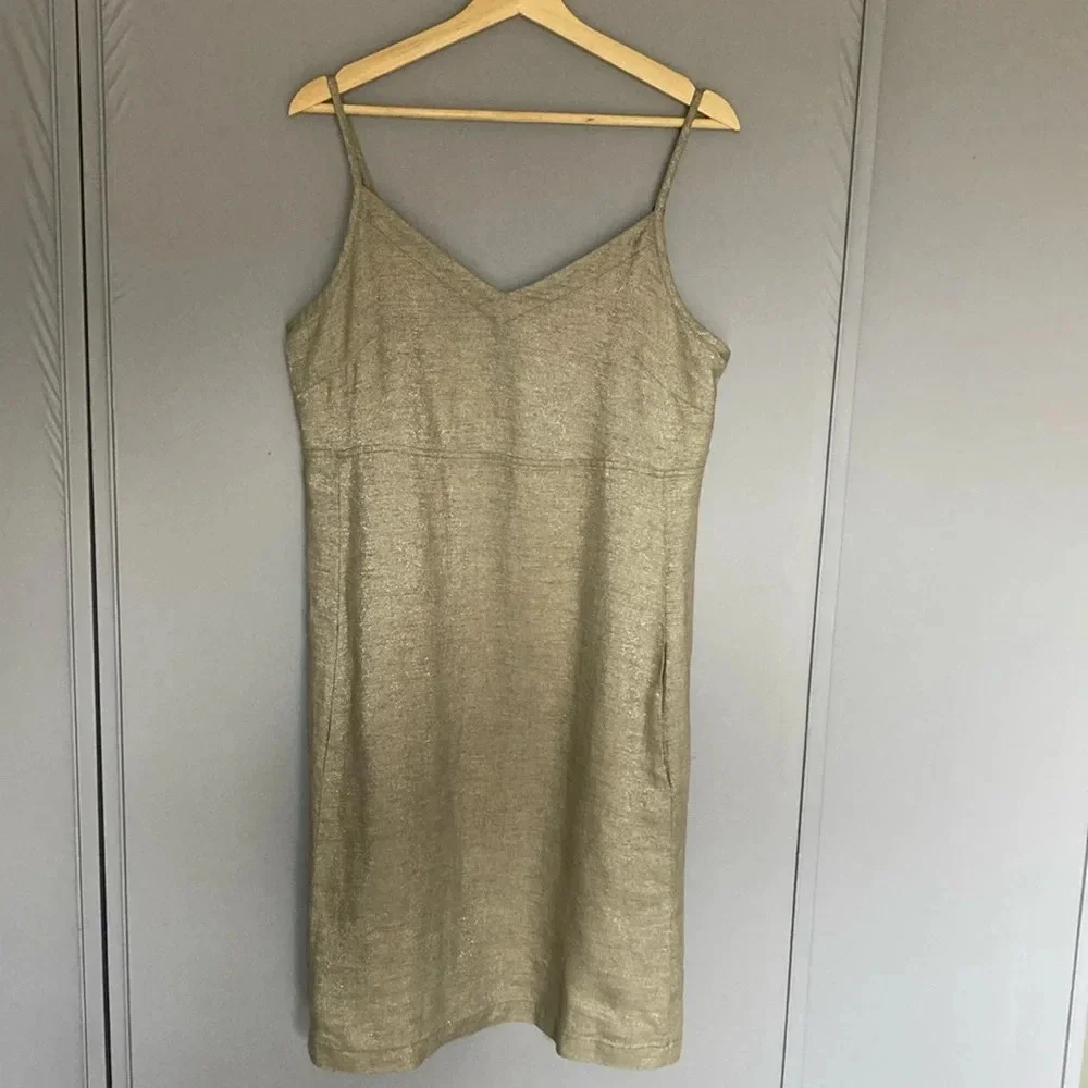 Eileen Fisher Twinkle Metallic  Linen Mini Slip Dress small petite Style #SOTY-2 - Picture 2 of 11